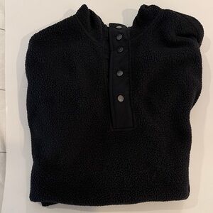 Men's Black Sherpa Snap-Front Pullover Sweater